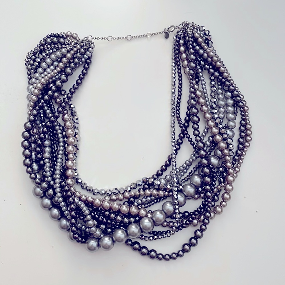 Silver Ann Taylor Loft Beaded Necklace 18”